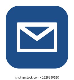 Blue square envelope icon, button on a white background