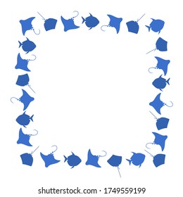 Marco cuadrado azul con peces. Imagen vectorial. 