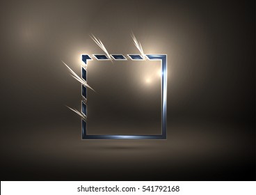 Blue square frame with sparks and rays with a slight glow. Abstract vector background