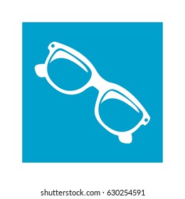 blue square frame with sunglasses icon vector illustration