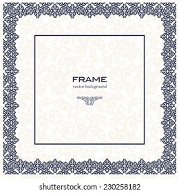 The blue square frame. White background. 