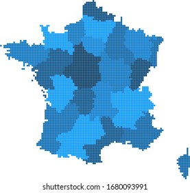 Blue square France map on white background. Vector illustration.