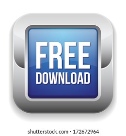 Blue square free download button with metallic border