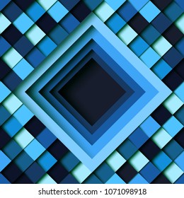 Blue square geometric shape pattern design paper layer cut abstract background.Vector illustration.