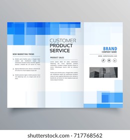 blue square geometric trifold brochure design template