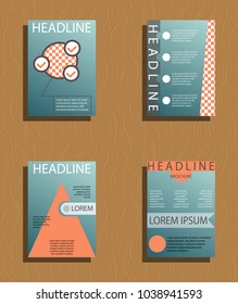 blue square geometric vector business trifold Leaflet Brochure Flyer template flat design set