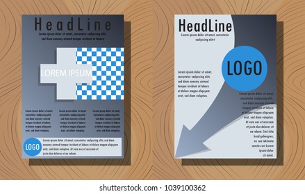 blue square geometric vector business trifold Leaflet Brochure Flyer template flat design set