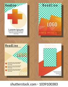 blue square geometric vector business trifold Leaflet Brochure Flyer template flat design set