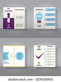 blue square geometric vector business trifold Leaflet Brochure Flyer template flat design set