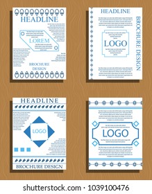 blue square geometric vector business trifold Leaflet Brochure Flyer template flat design set