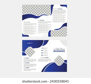 The Blue square geometric vector flat design collection is included in this trifold leaflet flyer template for businesses.