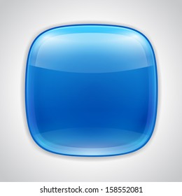 Blue square glossy button. Vector illustration.