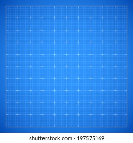 Blue square grid backdrop, blueprint vector background illustration