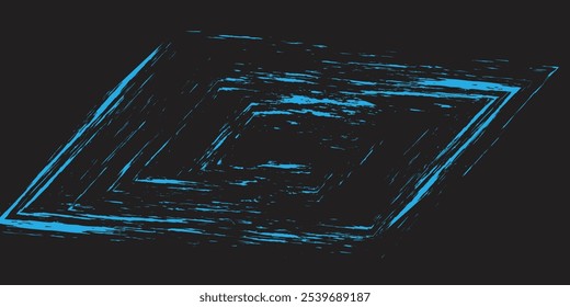 blue square grunge texture, brush stroke isolated on black background.

