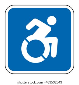 Blue square handicapped sign with wheelchair, modified in New York state