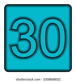 Blue square icon with a symbol (thirty) on a white background