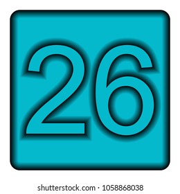 Blue square icon with a symbol (twenty-six) on a white background
