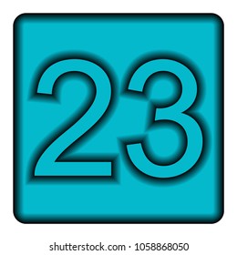 Blue square icon with a symbol (twenty-three) on a white background