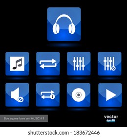 Blue square icons set MUSIC #1