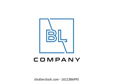 Blue square initial letter BL line logo design vector graphic