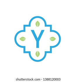 Blue Square Leaf Letter Y Logo