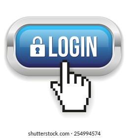 Blue Square Login Button With Metallic Border On White Background
