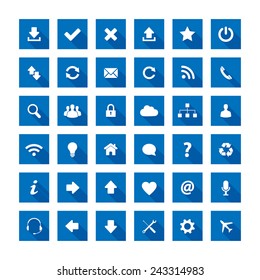 Blue square long shadow style icons