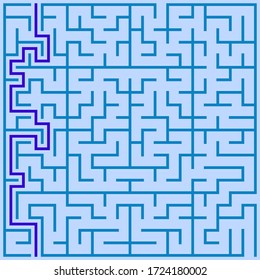 Blaues quadratisches Labyrinth (20 x 20) mit Hilfe auf blauem Hintergrund
