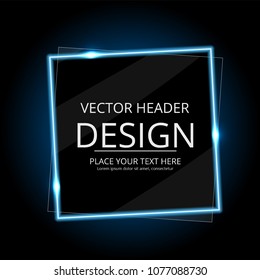 Blue square neon vector banners. Glossy plastic material style. Origami paper. design of labels.