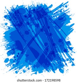 Blue square on a white background. Vector. Abstract picturesque Background with brush strokes and blotches. 