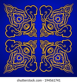Blue Square Ornamental Pattern, Abstract Vector Illustration