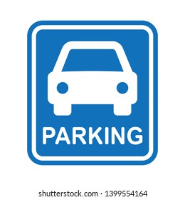 Blue square parking sign with the image of a car