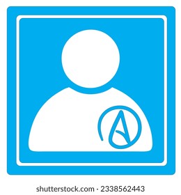 Blue square with a person in the center road symbol atheist