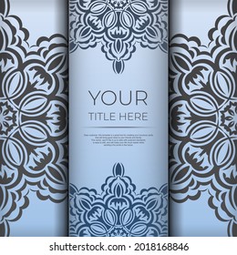 Blue square postcards with luxurious black patterns. Invitation card design with vintage ornament.