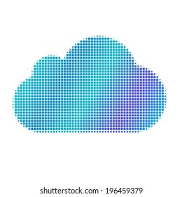 Blue square raster dot pattern style cloud icon. Vector illustration