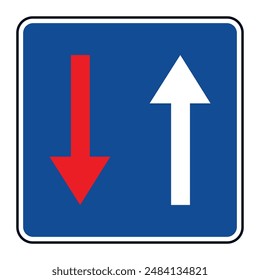 blue square with red down arrow and white up arrow