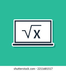 Blue Square Root Of X Glyph On Chalkboard Icon Isolated On Green Background. Mathematical Expression.  Vector