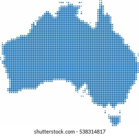 Blue square shape Australia map on white background, Vector illustration.