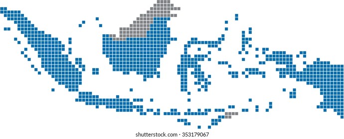 Blue square shape Indonesia map on white background. Vector illustration.