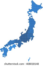 Blue square shape Japan map on white background. Vector illustration.