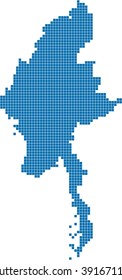 Blue square shape Myanmar map on white background, vector illustration.