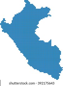 Blue square shape Peru map on white background. Vector illustration.