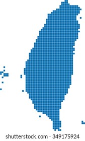 Blue square shape Taiwan map on white background, vector illustration.