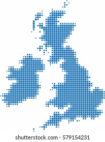 Blue square shape United Kingdom map on white background. Vector illustration.