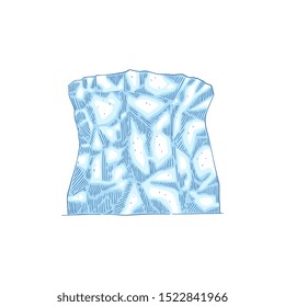 Blue square shaped iceberg vector icon isolated on white background in cartoon or sketch modern style. Arctic polar winter gravure symbol or emblem design concept.