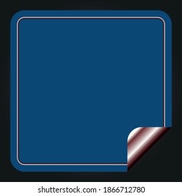 Blue square sticker with a metal corner on a black background. Vector illustration.