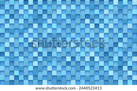 Blue Square Tile Mosaic Pattern Design. Geometric Pixel Mosaic. Kitchen, Bathroom or Pool Tiles Backdrop. Vector Illustration