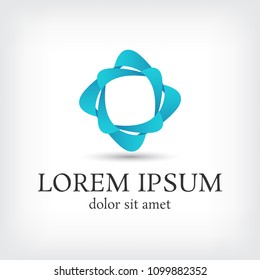 blue square vector logo design template, unity icon, weave negative space, community symbol, vector illustration
