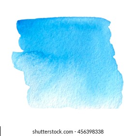 Blue square watercolor hand drawn paper texture vector isolated stain on white background for text design, banner. Abstract water color smudge brush paint element for card
