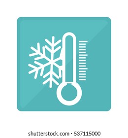 blue square with winter snowflake and thermometer icon over white background. vector illustration